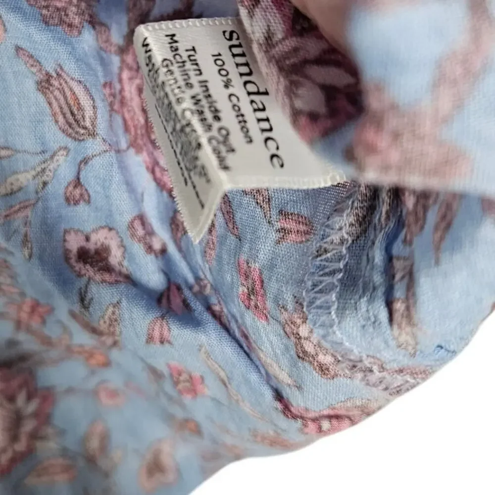 Sundance XXS P Blue Floral Tunic Top Boho Cottage Romantic Cotton Garden